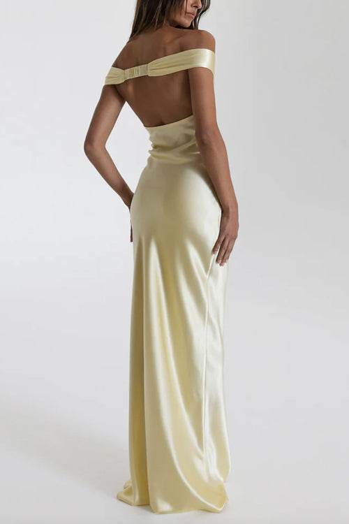 Camilladress Off Shoulder Backless Cut Out Satin Maxi Dress