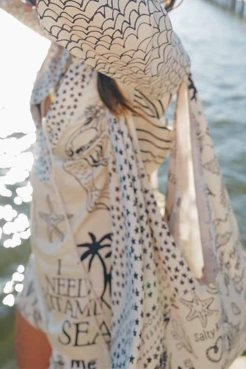 Camilladress Collared V Neck Shirt and Side Slit Shorts Vitamin Sea Print Set