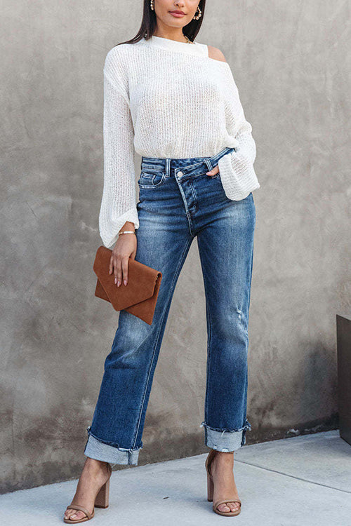 Camilladress High Waist Straight Leg Ripped Denim Pants