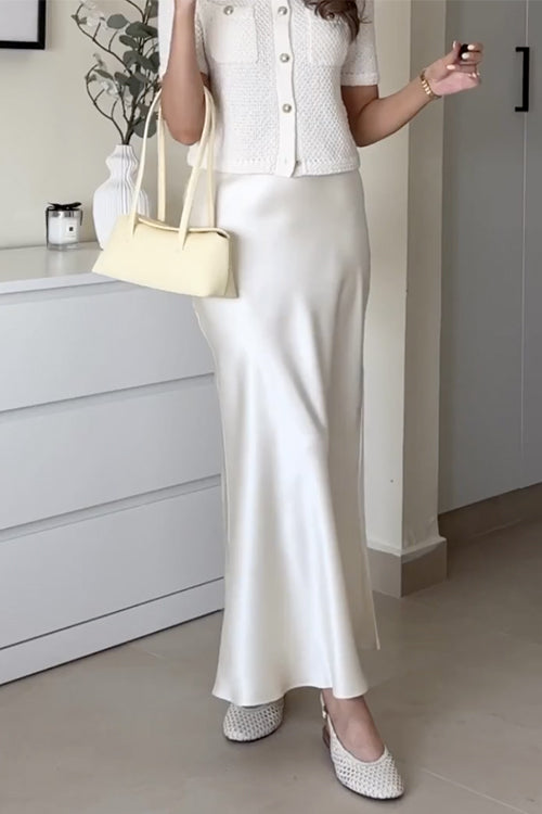 Camilladress Elegant High Rise Satin Midi Skirt