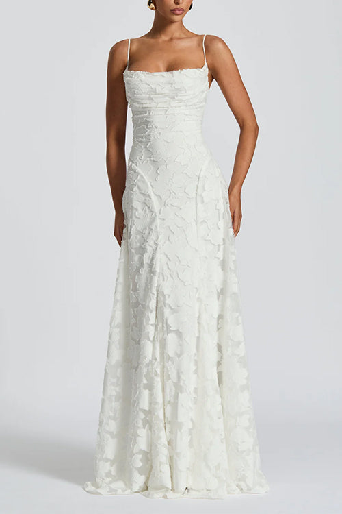 Camilladress Spaghetti Strap Backless Lace-up Jacquard Maxi Dress