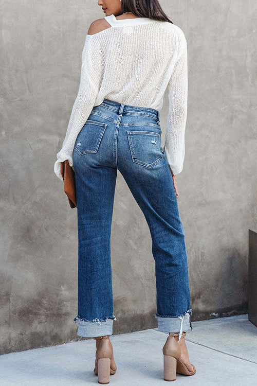 Camilladress High Waist Straight Leg Ripped Denim Pants