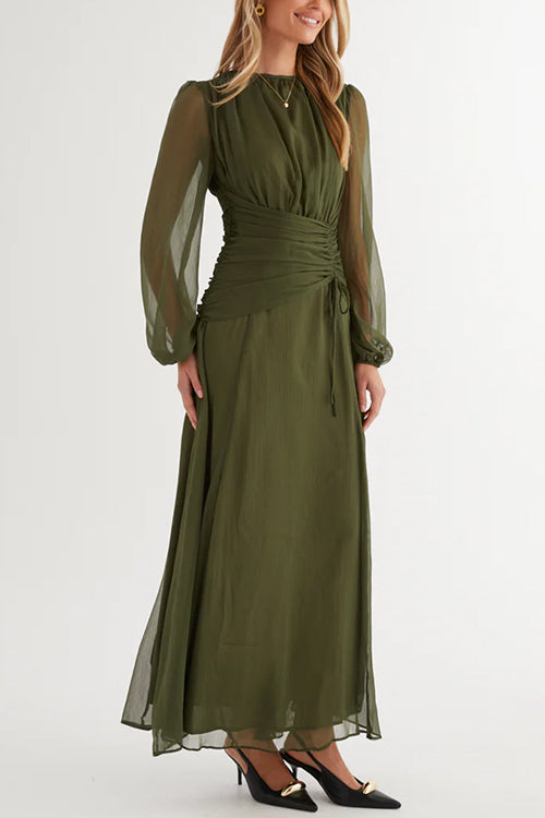Long Sleeves Ruched Drawstring Waist Maxi Dress