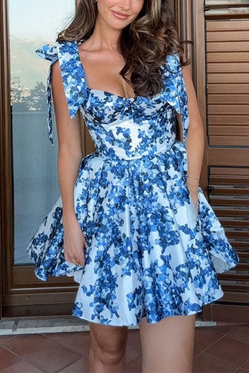 Camilladress Bow Shoulder Floral Print A-line Mini Cami Dress