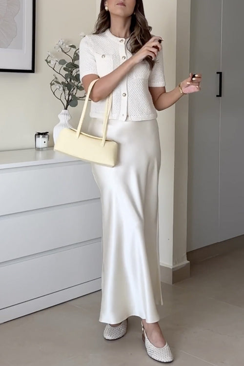 Camilladress Elegant High Rise Satin Midi Skirt