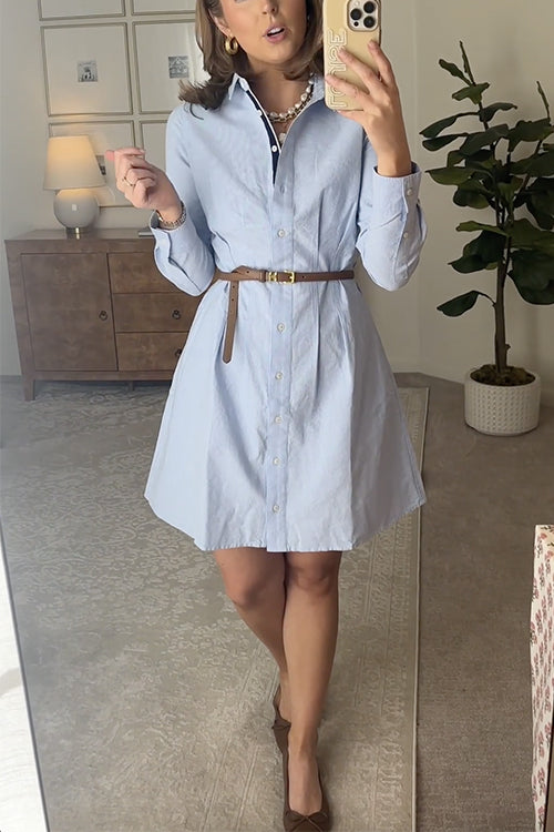 Lapel Long Sleeves Button Up Shirt Dress