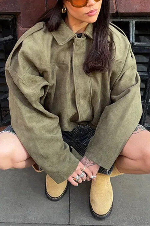 Camilladress Lapel Zip Up Trendy Bomber Jacket