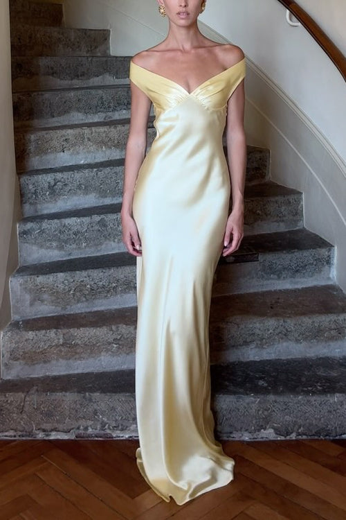 Camilladress Off Shoulder Backless Cut Out Satin Maxi Dress