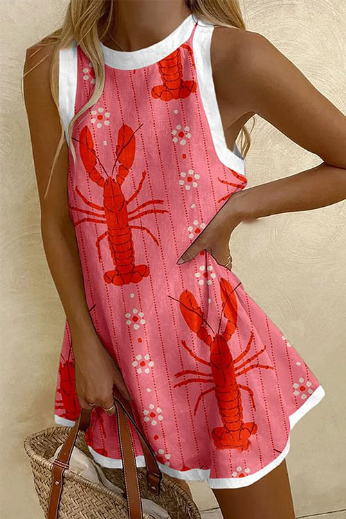 Camilladress Sleeveless Lobster Print Striped Mini Dress