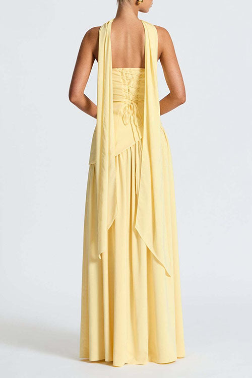 Camilladress Strapless Back Lace-up High Slit Splice Maxi Dress