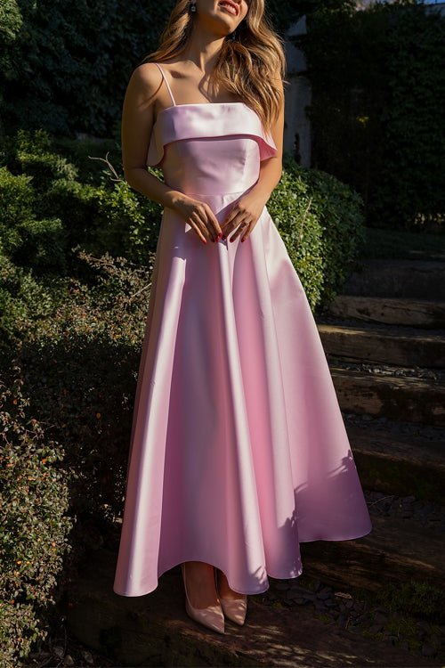 Camilladress Spaghetti Strap Waisted A-line Satin Maxi Dress