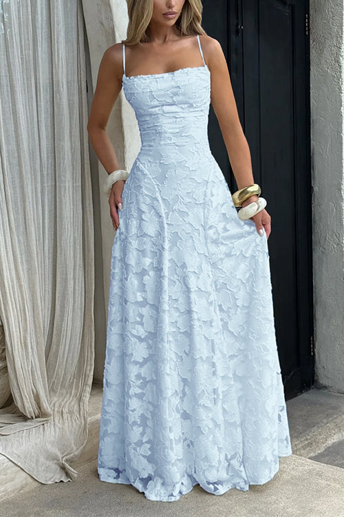 Camilladress Spaghetti Strap Backless Lace-up Jacquard Maxi Dress