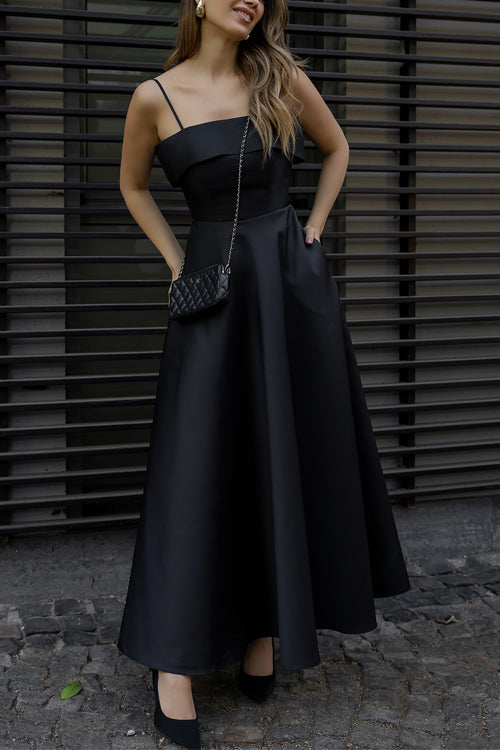 Camilladress Spaghetti Strap Waisted A-line Satin Maxi Dress