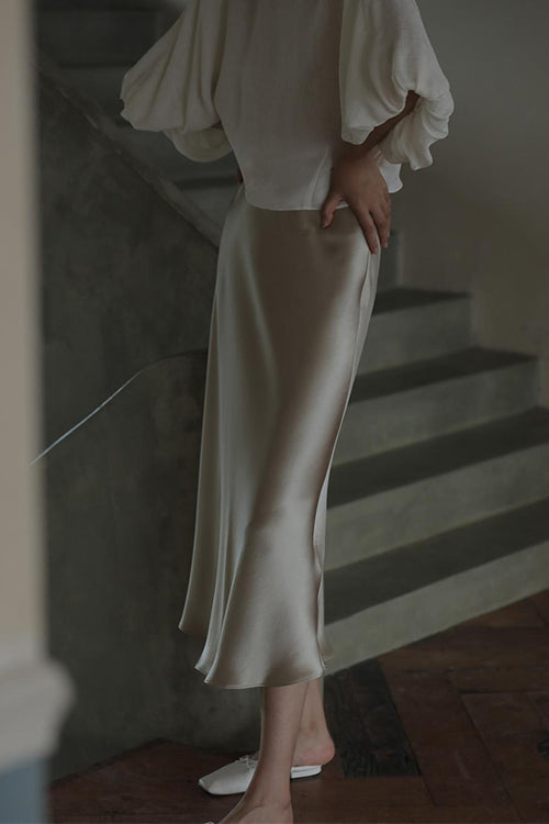 Camilladress High Waist Comfy Satin Midi Skirt