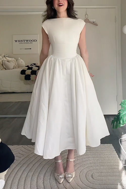 Camilladress Cap Sleeves Open Back Waisted Swing Midi Dress