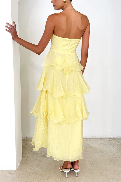 Camilladress Strapless Empire Waist Ruffle Layered Maxi Dress