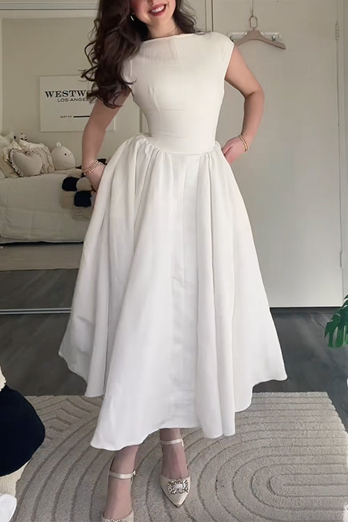 Camilladress Cap Sleeves Open Back Waisted Swing Midi Dress