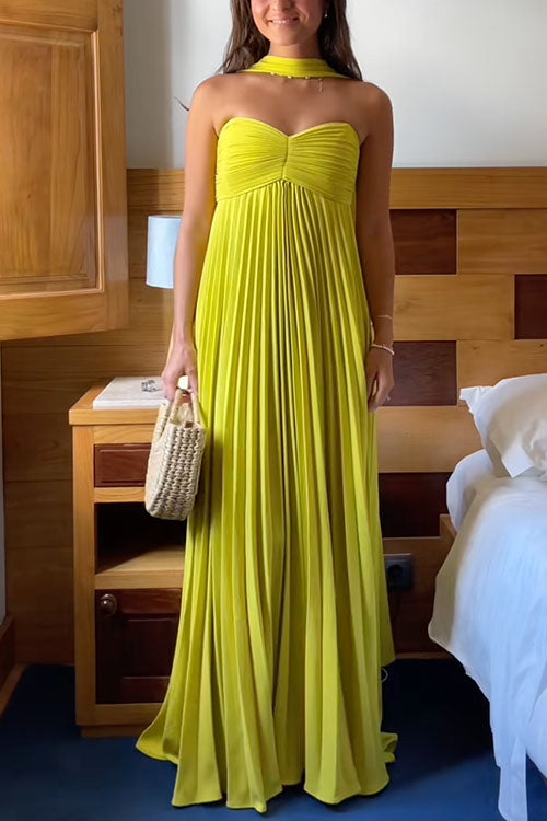 Camilladress Strapless Back Lace-up Pleated Maxi Dress