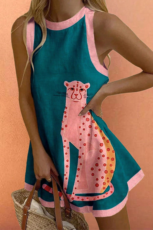 Camilladress Crewneck Sleeveless Leopard Print Mini Dress