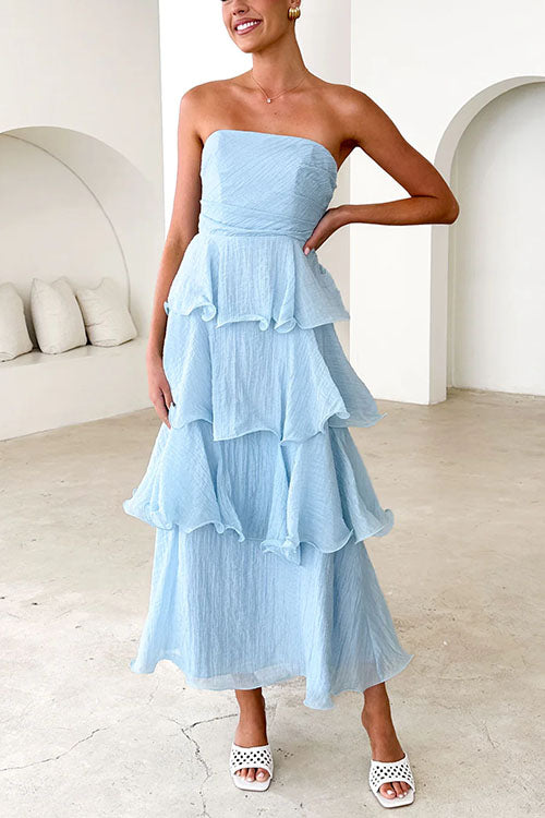 Camilladress Strapless Empire Waist Ruffle Layered Maxi Dress