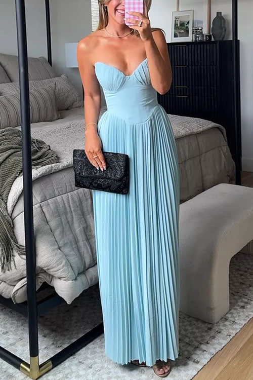 Camilladress Strapless V Neck Corset Pleated Maxi Dress
