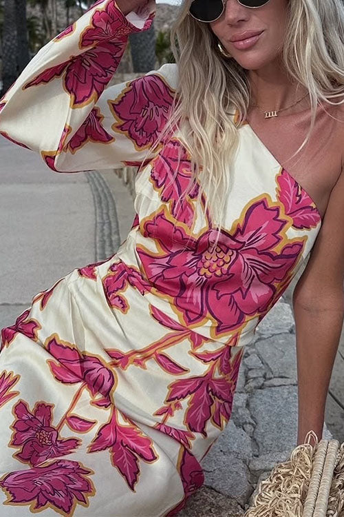 Camilladress One Shoulder Long Sleeve Floral Print Maxi Dress