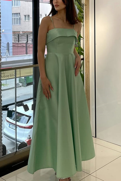 Camilladress Spaghetti Strap Waisted A-line Satin Maxi Dress