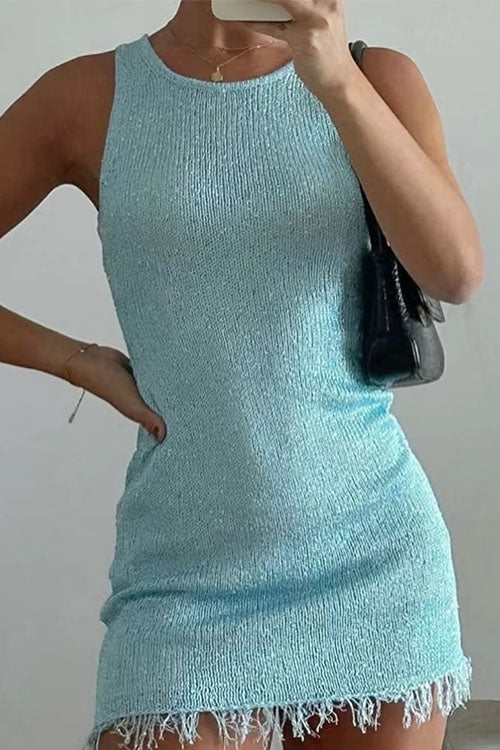 Camilladress Round Neck Sleeveless Raw Hem Bodycon Mini Dress