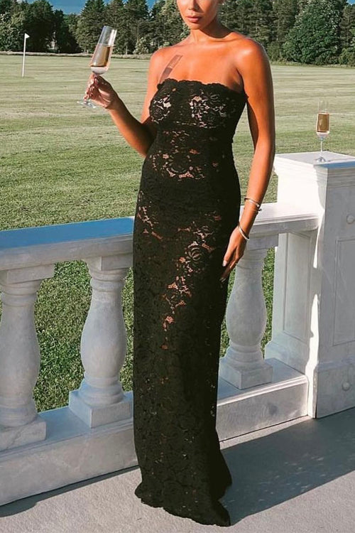 Camilladress Strapless Lace Hollow Out Bodycon Maxi Dress