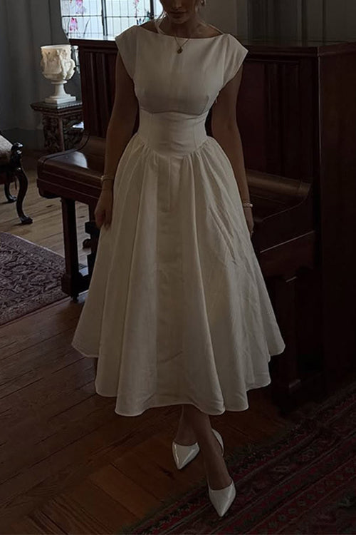 Camilladress Cap Sleeves Open Back Waisted Swing Midi Dress