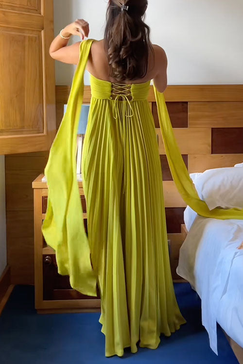 Camilladress Strapless Back Lace-up Pleated Maxi Dress