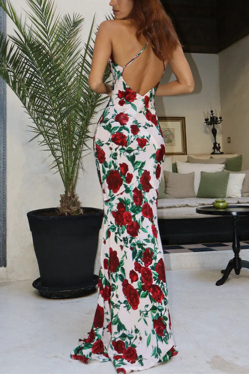 Camilladress Spaghetti Strap Open Back Floral Print Maxi Dress