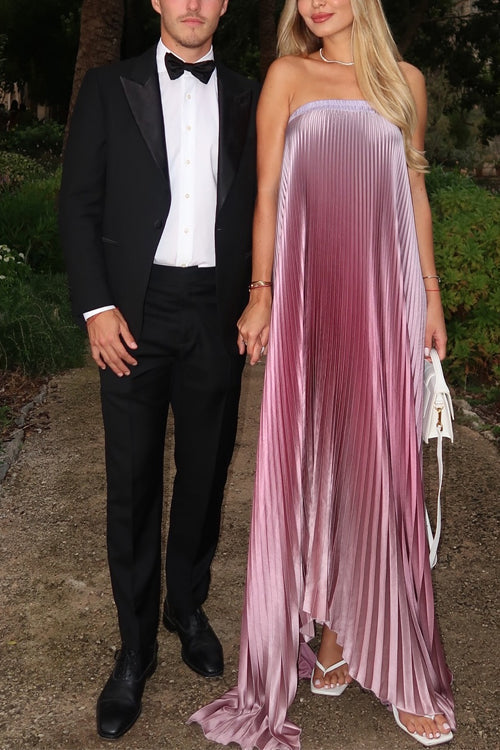 Camilladress Strapless Tube Gradient Ombre Satin Maxi Party Dress