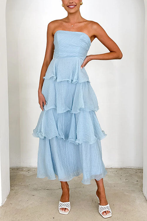 Camilladress Strapless Empire Waist Ruffle Layered Maxi Dress