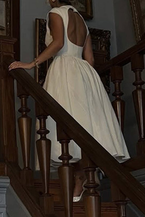 Camilladress Cap Sleeves Open Back Waisted Swing Midi Dress