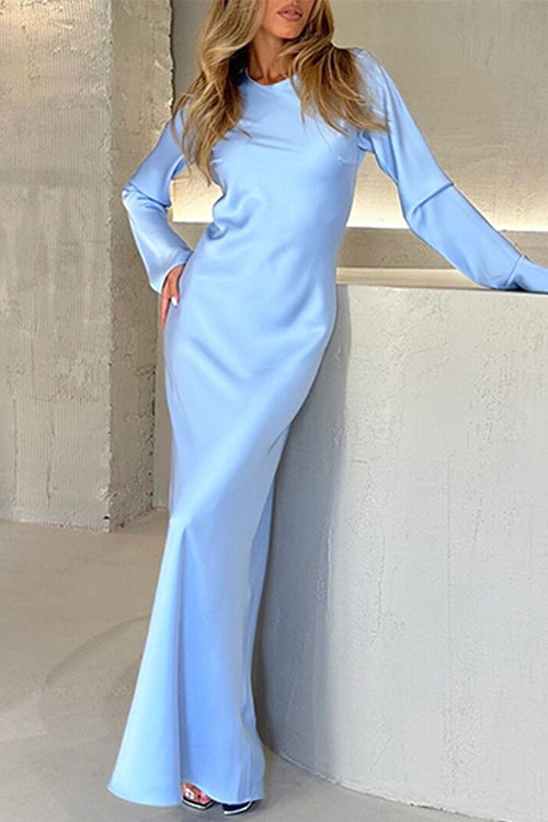 Camilladress Round Neck Long Sleeves Satin Maxi Party Dress