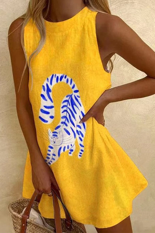 Camilladress Round Neck Sleeveless Cartoon Print Mini Dress