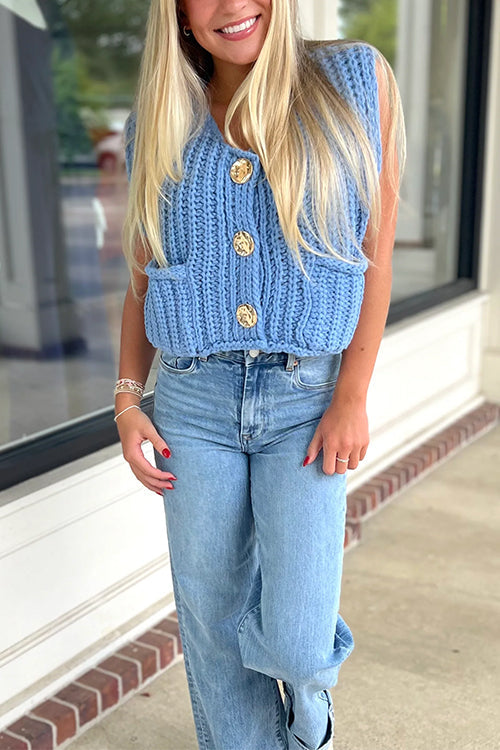 Camilladress Gold Buttons Pocketed Chunky Sweater Vest