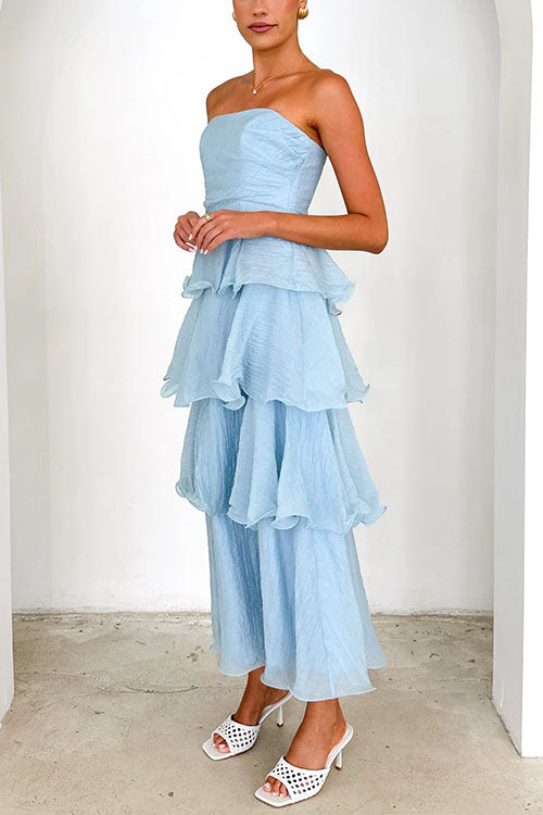 Camilladress Strapless Empire Waist Ruffle Layered Maxi Dress