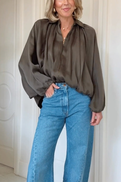 Camilladress Lapel Batwing Sleeves Zip Up Bomber Jacket