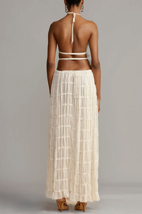 Camilladress Frilled Halter Open Back Crop Top and Pleated Maxi Skirt Set