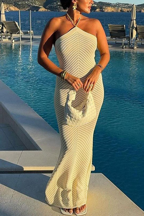 Camilladress Halter Open Back Hollow Out Knit Bodycon Maxi Dress