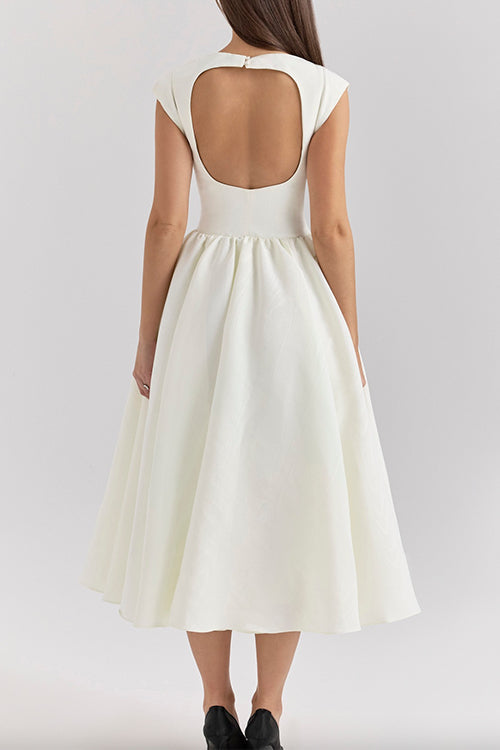 Camilladress Cap Sleeves Open Back Waisted Swing Midi Dress