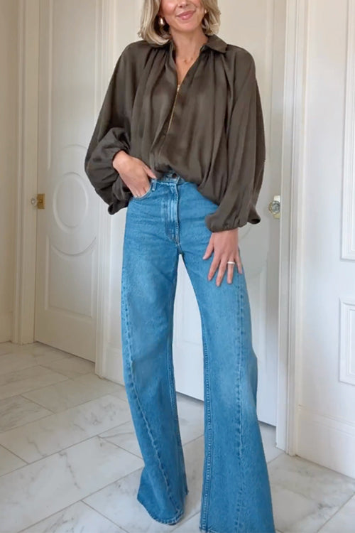 Camilladress Lapel Batwing Sleeves Zip Up Bomber Jacket