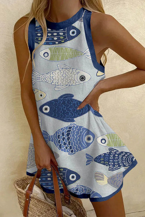 Camilladress Sleeveless Fish Print Mini Dress