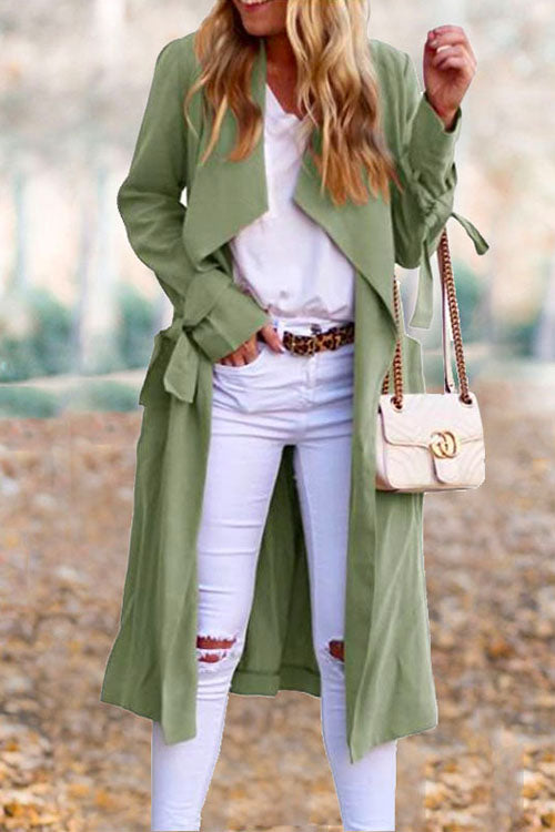 Camilladress Drap Front Tie Waist Solid Fall Midi Cardigan