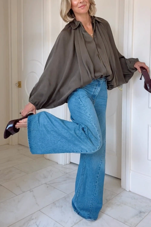 Camilladress Lapel Batwing Sleeves Zip Up Bomber Jacket