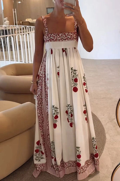Camilladress Square Collar Splice Floral Print Swing Maxi Cami Dress