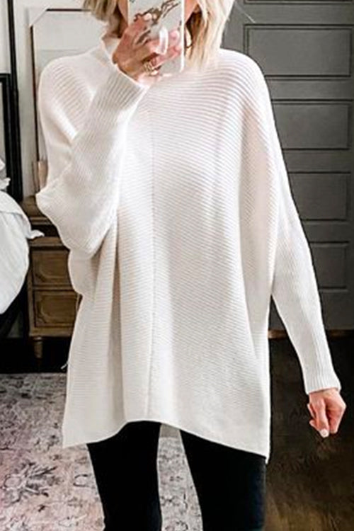 Camilladress Solid Turtleneck Ribbed Knit Tunic Sweater
