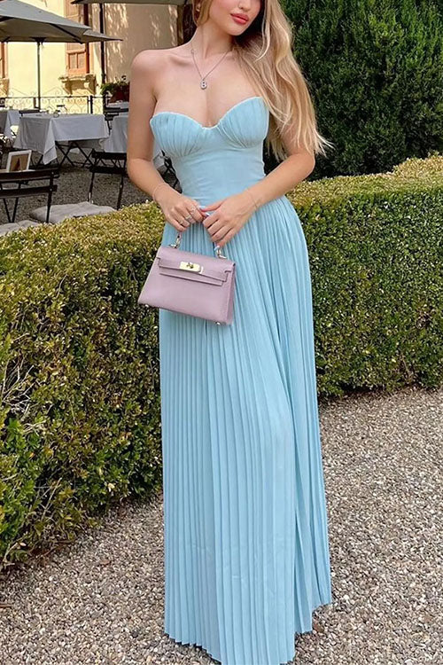 Camilladress Strapless V Neck Corset Pleated Maxi Dress